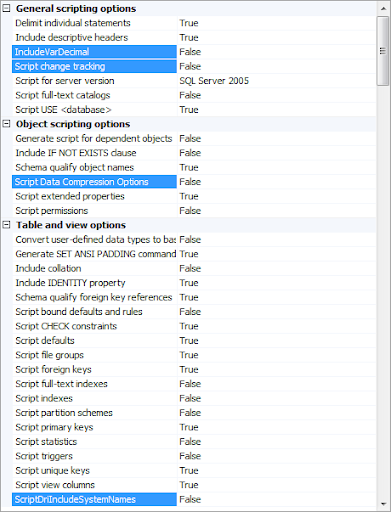 SSMS 2008 Scripting options